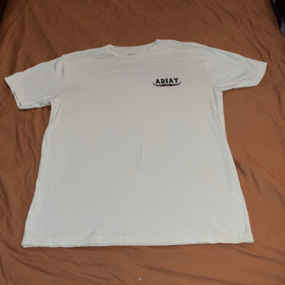 Ariat Womens Relaxed Fit T-Shirt Cream Cotton Longhorn Graphic Tee Large